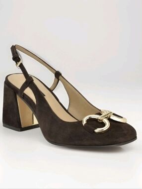 NEW Nine West Cast Slingback Heels Horsebit Chocolate Brown Square Toe Pump Sz 9